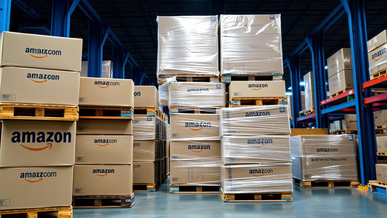 Palety ze zwrotami Amazon w magazynie, z których pochodzą sprzedawane przedmioty